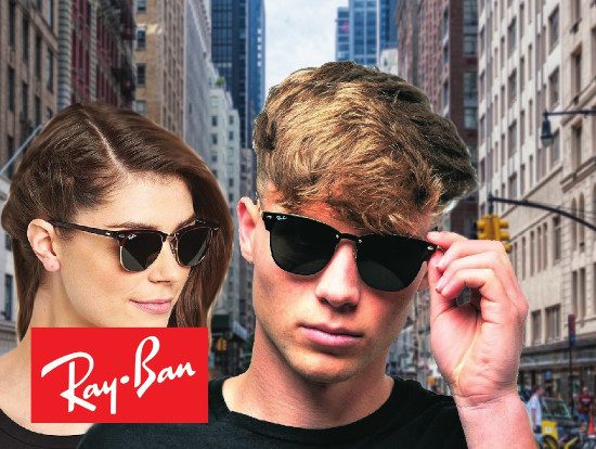 Young man and woman wearing Ray Ban sunglasses